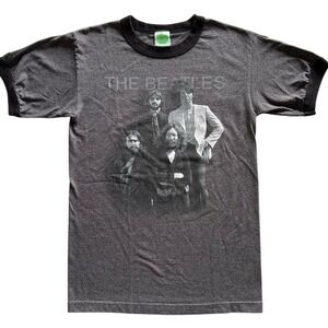 The Beatles Photo Graphic Ringer T Shirt Gray Black Size Small 2005 Apple Corps‎